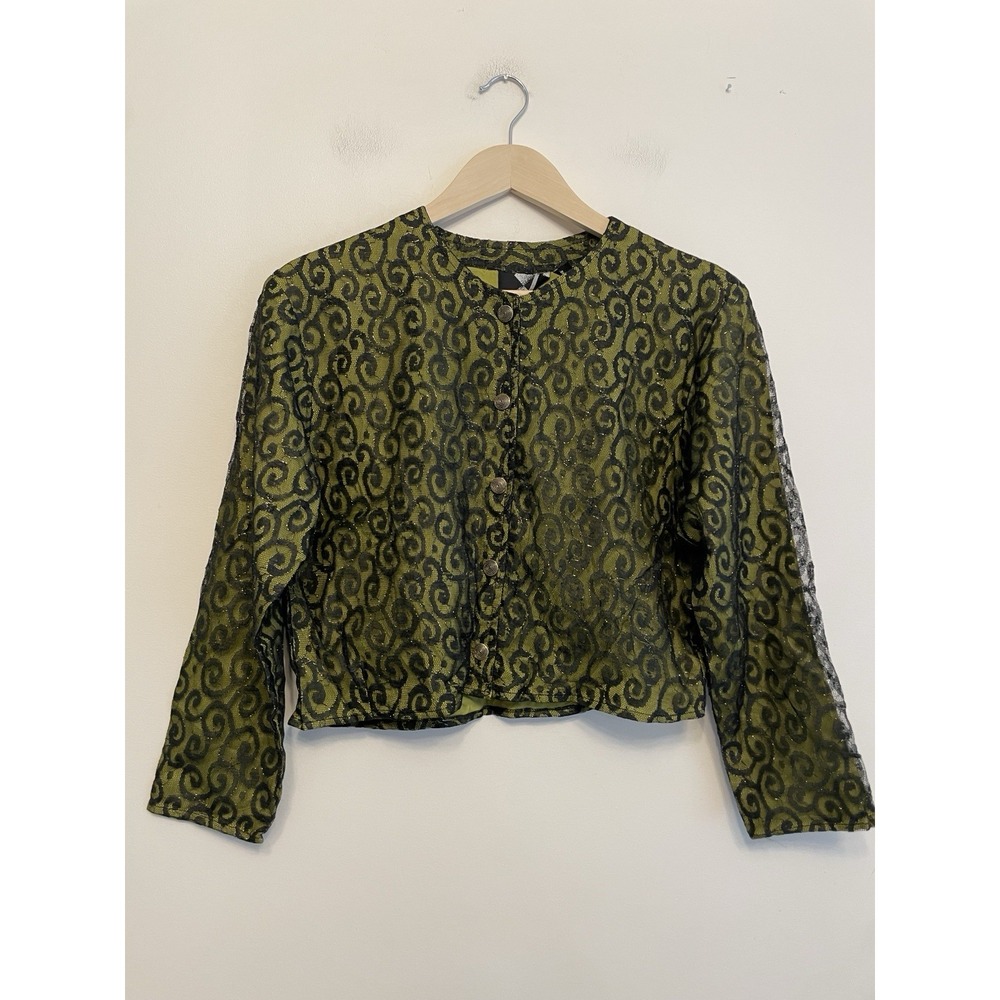 Vintage Urban Outfitters Women Size Small Cropped Button Up‎ Jacket Lace Green